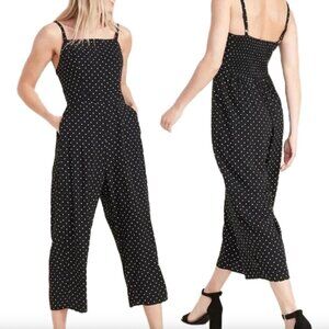 OLD NAVY Square-Neck Cami Jumpsuit Black Polka Dot Smocked XS
